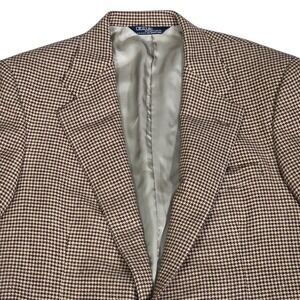 Vintage Polo Ralph Lauren Blazer Mens 42L Brown Houndstooth Sport Coat USA Union